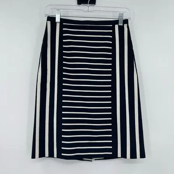 J Crew Pencil Skirt Black White Stripe Cotton Blend Office Classic Womens Sz 0P - Picture 3 of 12